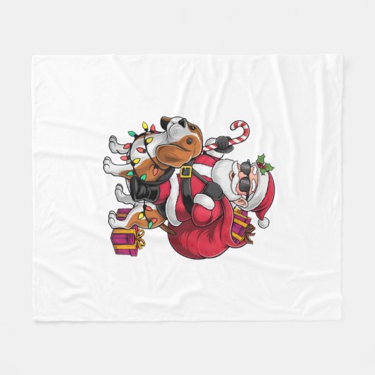 Couverture Polaire Beagle Chien Xmas Éclairage Père Noël équitation B (Devant (Horizontal))