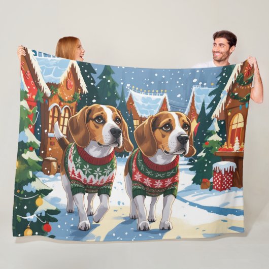 Couverture Polaire Beagle Dogs Christmas Snow Holiday (En situation)