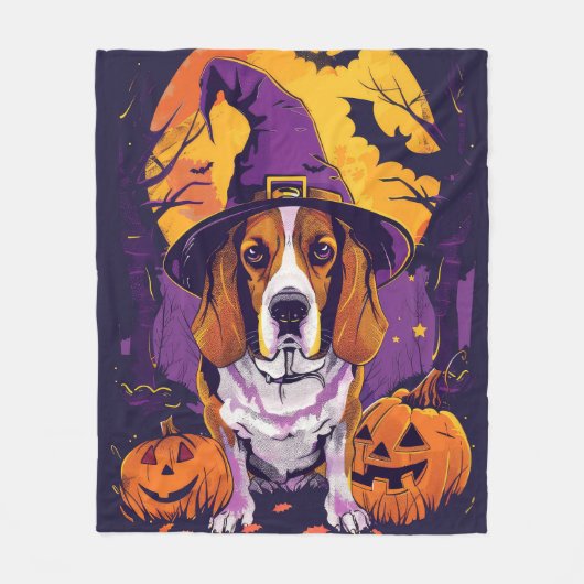 Couverture Polaire Beagle éffrayant Halloween Witch Et Citrouille (Devant)