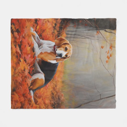 Couverture Polaire Beagle en automne Leaves automne Inspire (Devant (Horizontal))