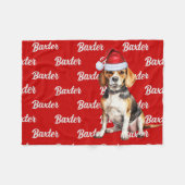 Couverture Polaire Beagle en rouge avec nom Chien de Noël (Devant (Horizontal))
