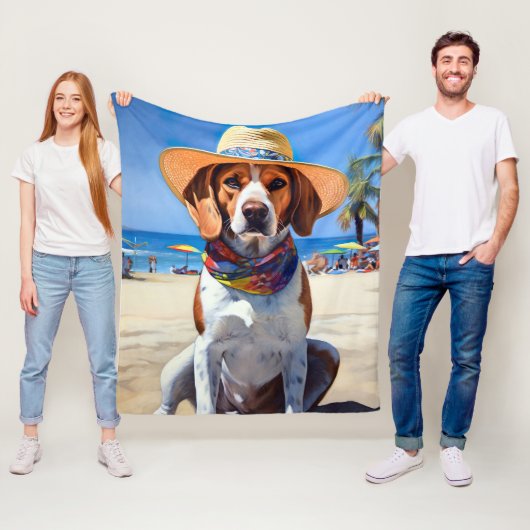 Couverture Polaire Beagle sur la plage, cadeau d'été pour les amoureu (En situation)