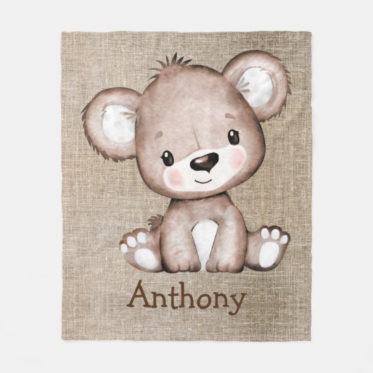 Couverture Polaire Bear Burlap Nom Rustique Aquarelle (Devant)
