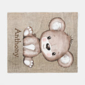 Couverture Polaire Bear Burlap Nom Rustique Aquarelle (Devant (Horizontal))