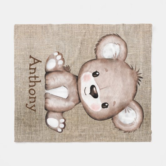Couverture Polaire Bear Burlap Nom Rustique Aquarelle (Devant (Horizontal))
