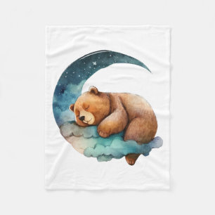 Couverture Polaire Bear en peluche mignonne dormant sur la lune du cr