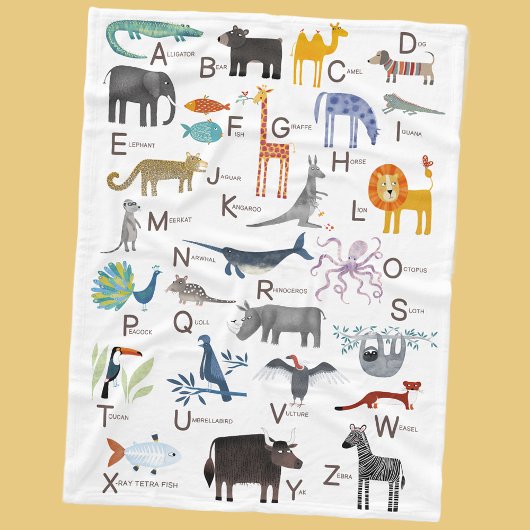 Couverture Polaire Beau animal ABC Alphabet Enfants