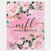 Couverture Polaire Beau Blush rose floral tendance monogramme (Devant)