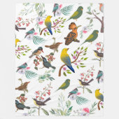 Couverture Polaire Beau botanique l Aquarelle Oiseaux et fleurs (Devant)