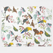 Couverture Polaire Beau botanique l Aquarelle Oiseaux et fleurs (Devant (Horizontal))
