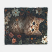 Couverture Polaire Beau chaton orange avec Fleur sauvage (Devant (Horizontal))