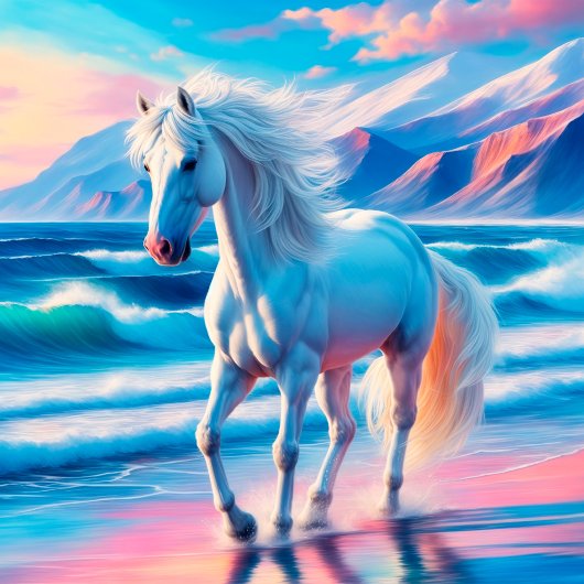 Couverture Polaire Beau cheval animal azur vagues bleu océan