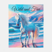 Couverture Polaire Beau cheval animal azur vagues bleu océan (Devant)