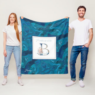 Couverture Polaire Beau dégradé côtier corail bleu monogramme