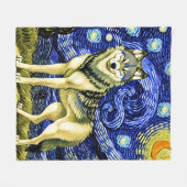 Couverture Polaire Beau loup dans la nuit étoilée (Devant (Horizontal))