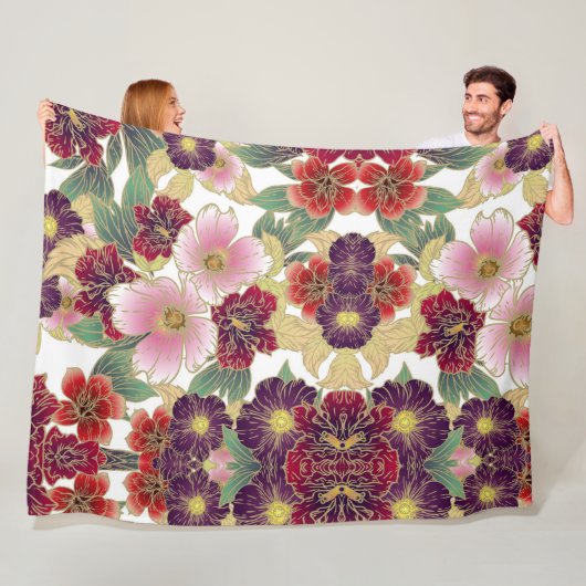 Couverture Polaire Beau Motif avec élément floral vert rose (En situation)