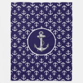 Couverture Polaire Beau Motif d'Ancres nautiques blanc et bleu (Devant)