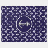 Couverture Polaire Beau Motif d'Ancres nautiques blanc et bleu (Devant (Horizontal))