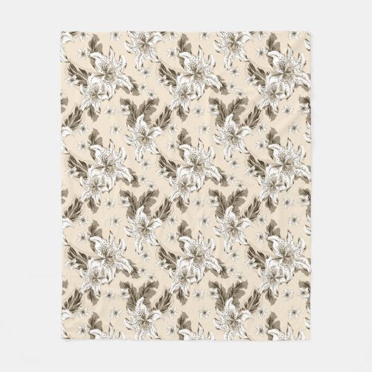 Couverture Polaire Beau motif de fleurs brun clair (Devant)