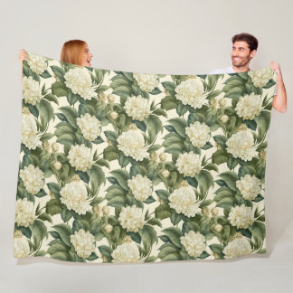 Couverture Polaire Beau motif floral blanc classique