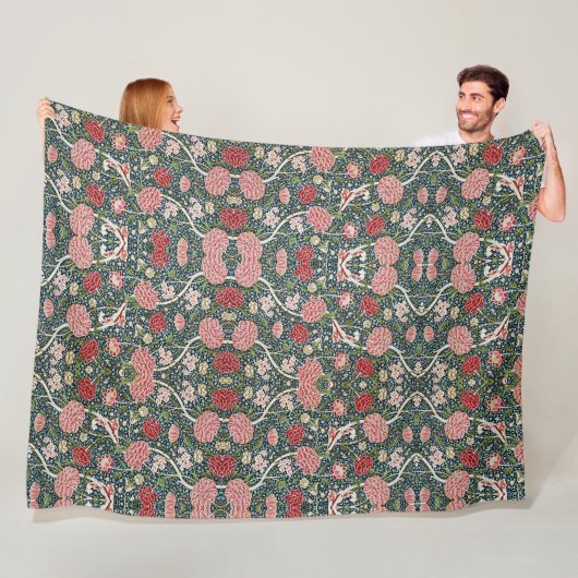 Couverture Polaire Beau motif floral Fleurs de feuillage Rouge rose (En situation)