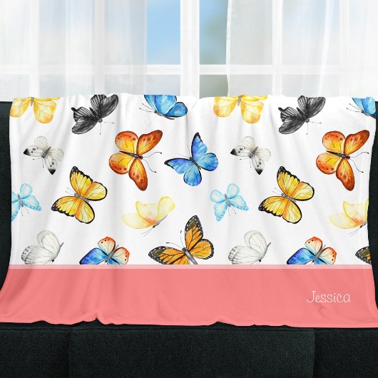 Couverture Polaire Beau Motif papillon avec nom rose