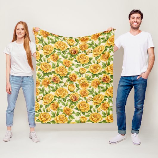 Couverture Polaire Beau Motif sans couture des Roses Jaunes (En situation)