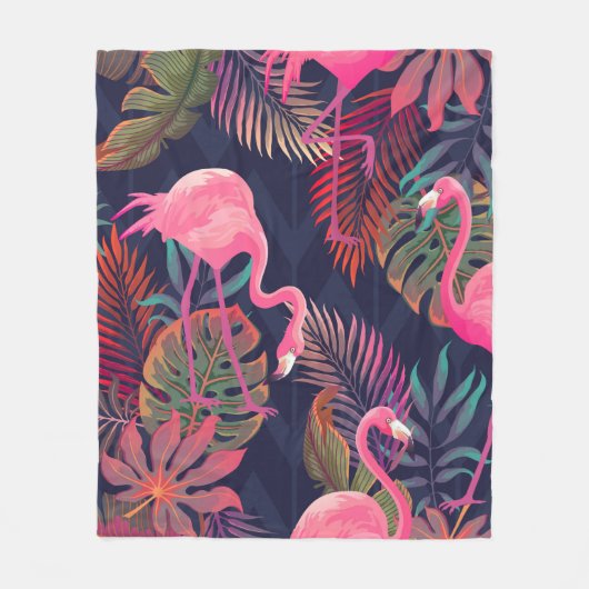 Couverture Polaire Beau motif tropical transparent avec flamme rose (Devant)