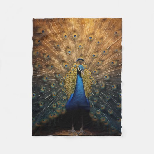 Couverture Polaire Beau paon bleu or (Devant)