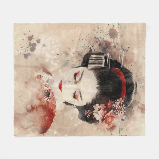 Couverture Polaire Beau Portrait Geisha (Devant (Horizontal))