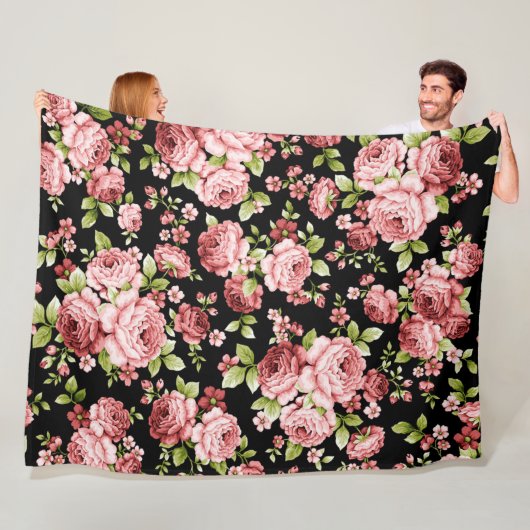 Couverture Polaire Beau Roses à motifs floraux avec feuillage vert (En situation)