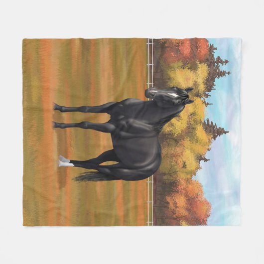 Couverture Polaire Beau Stallion Cheval du Quartier Noir (Devant (Horizontal))