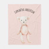 Couverture Polaire Beauté Moderne Pastel Pink Teddy Ours Avec Nom (Devant)