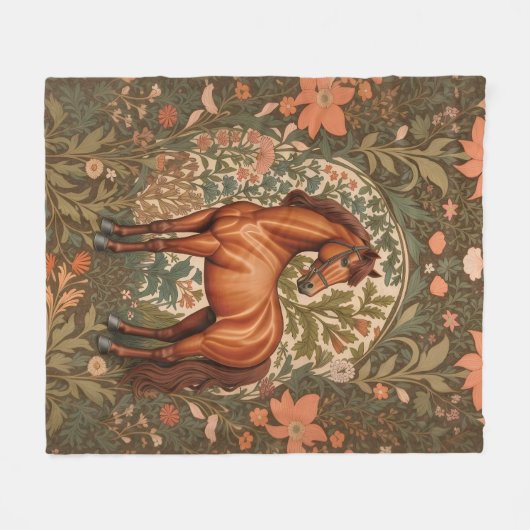Couverture Polaire Beautiful Brown Horse William Morris Inspired (Devant (Horizontal))