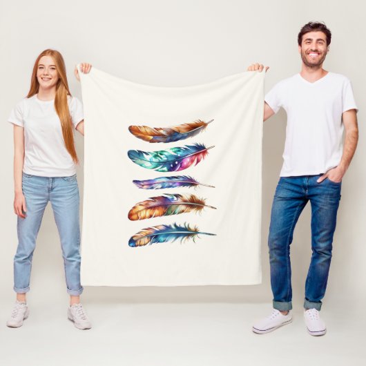 Couverture Polaire Beautiful Multicolor Boho Feathers - Cozy Graphic (En situation)
