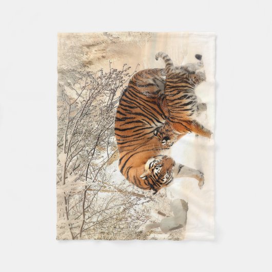 Couverture Polaire Beautiful Tiger with Cub in the Snow (Devant)