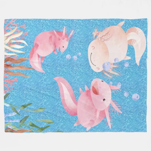 Couverture Polaire Beaux Axolotls Baigner dans la mer (Devant (Horizontal))