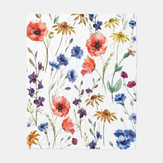 Couverture Polaire Beaux fleurs sauvages, aquarelle, pavot, fleur de  (Devant)