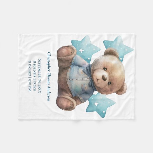 Couverture Polaire Bébé Blanket Statistiques de naissance Bébé Ours B (Devant (Horizontal))