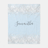 Couverture Polaire Bébé bleu argent parties scintillant nom script (Devant)