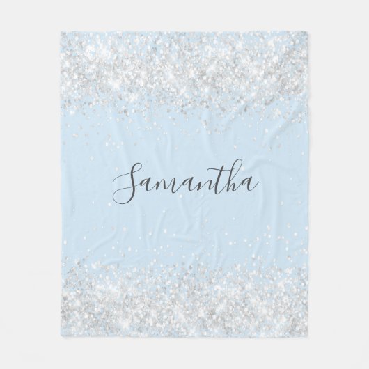 Couverture Polaire Bébé bleu argent parties scintillant nom script (Devant)