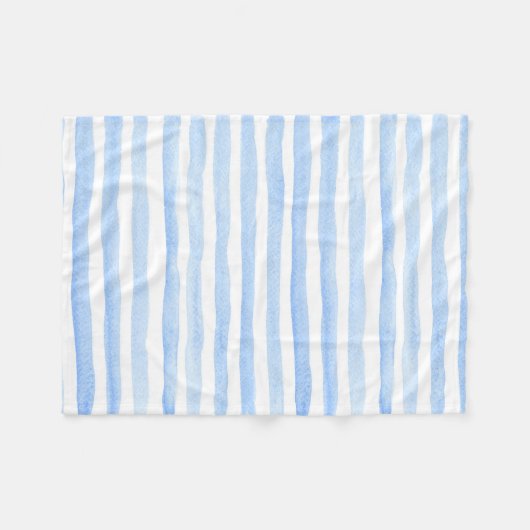 Couverture Polaire Bébé bleu et blanc aquarelle horizontale rayée (Devant (Horizontal))