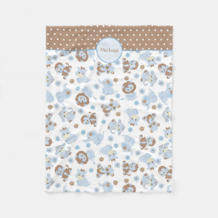 Couverture Polaire Bébé bleu Jungle Animaux Motif Personnalisé