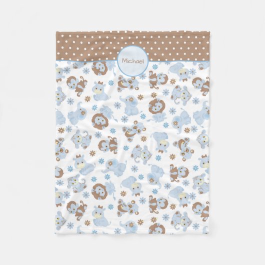 Couverture Polaire Bébé bleu Jungle Animaux Motif Personnalisé (Devant)