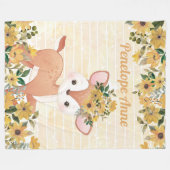 Couverture Polaire Bébé cerf aux tournesols Blanche en polaire avec n (Devant (Horizontal))
