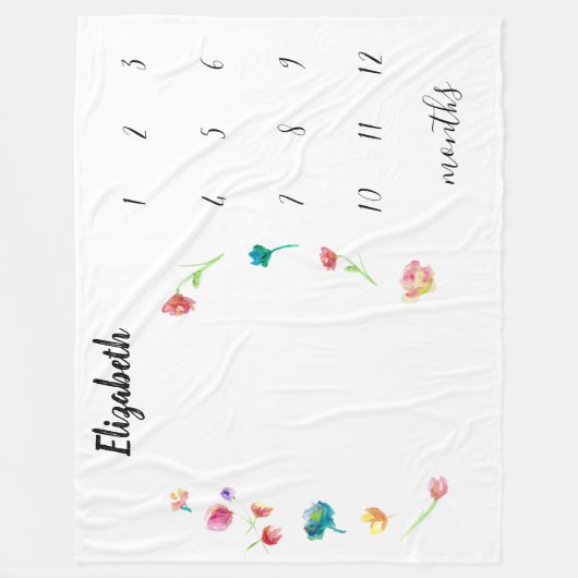 Couverture Polaire Bébé de suivi de mois avec nom (Devant)