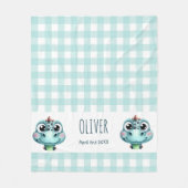 Couverture Polaire Bébé Dino Gingham Nom Date de Naissance Mignon (Devant)