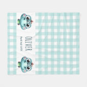 Couverture Polaire Bébé Dino Gingham Nom Date de Naissance Mignon (Devant (Horizontal))