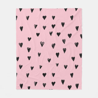 Couverture Polaire Bébé Doodles rose et noir Motif de coeur mignon