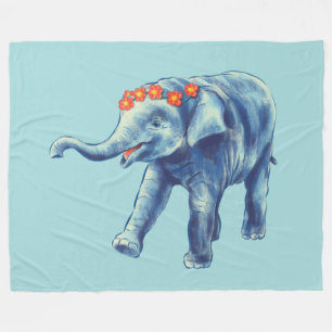 Couverture Polaire Bébé Eléphant mignon Bleu Enfants
